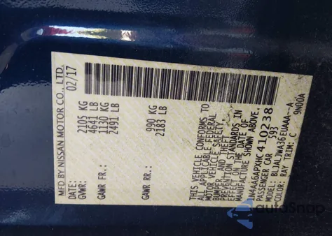 2017 Nissan Maxima 3.5 Sv z USA, uszkodzony, nr VIN 1N4AA6APXHC410238